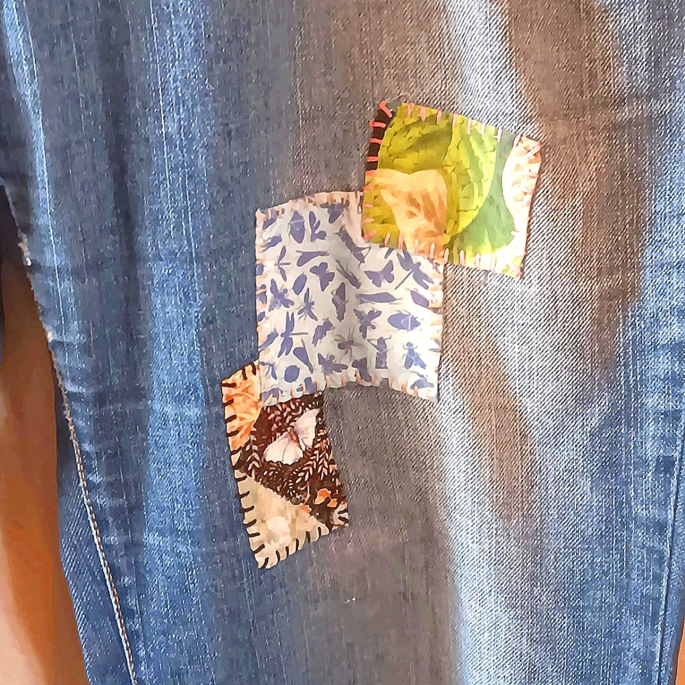 Hand Embroidered Hippie Low Rise Jeans 16 18 Unique Artsy Festival Funky - Picture 8 of 15